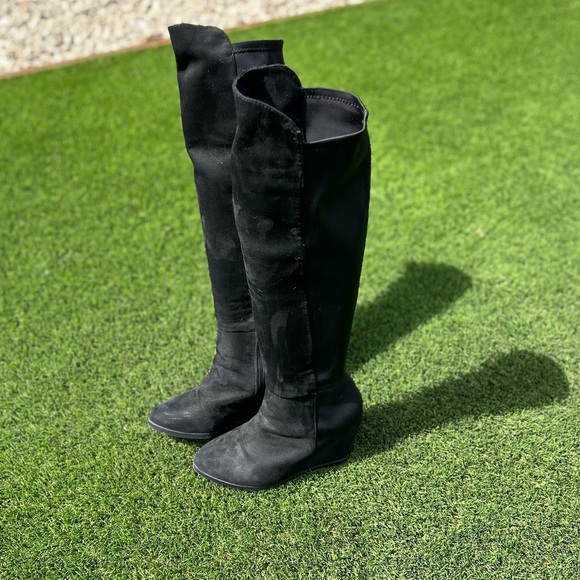 Size 9 Black Wedge Catherine Malandrino Knee-High Boots - Picture 1 of 8